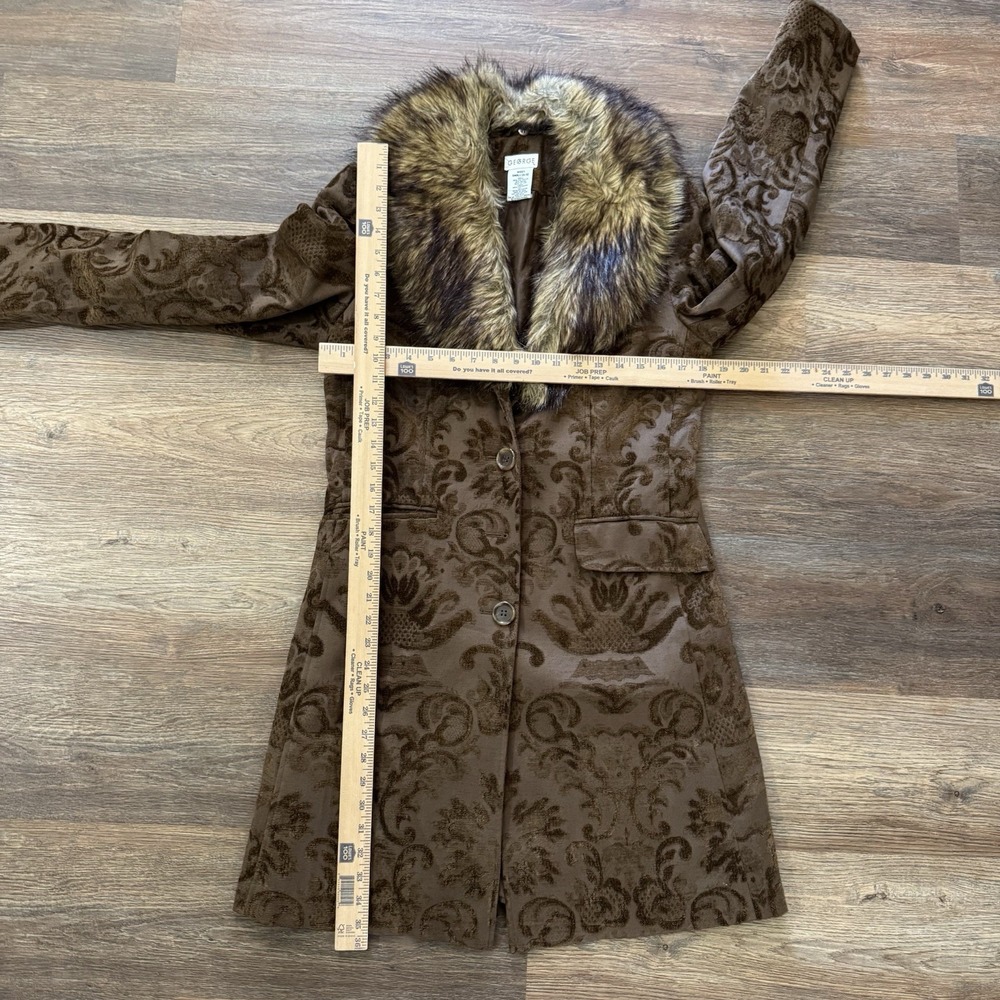 VTG Y2K George Tapestry Coat Faux Fur Collar Women's Sz S City Boujee Boss READ - Picture 3 of 8